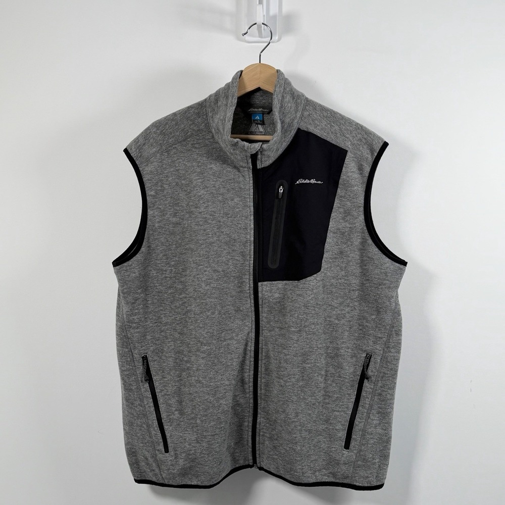 Eddie Bauer First Ascent Vest Mens XL Gray Fleece Full Zip Pockets Outdoor Hike